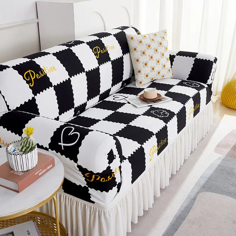 Crfatop 1 Piece Couch Cover with Skirt S-Black