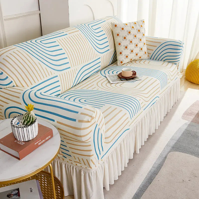 Crfatop 1 Piece Couch Cover with Skirt S-Light-Blue