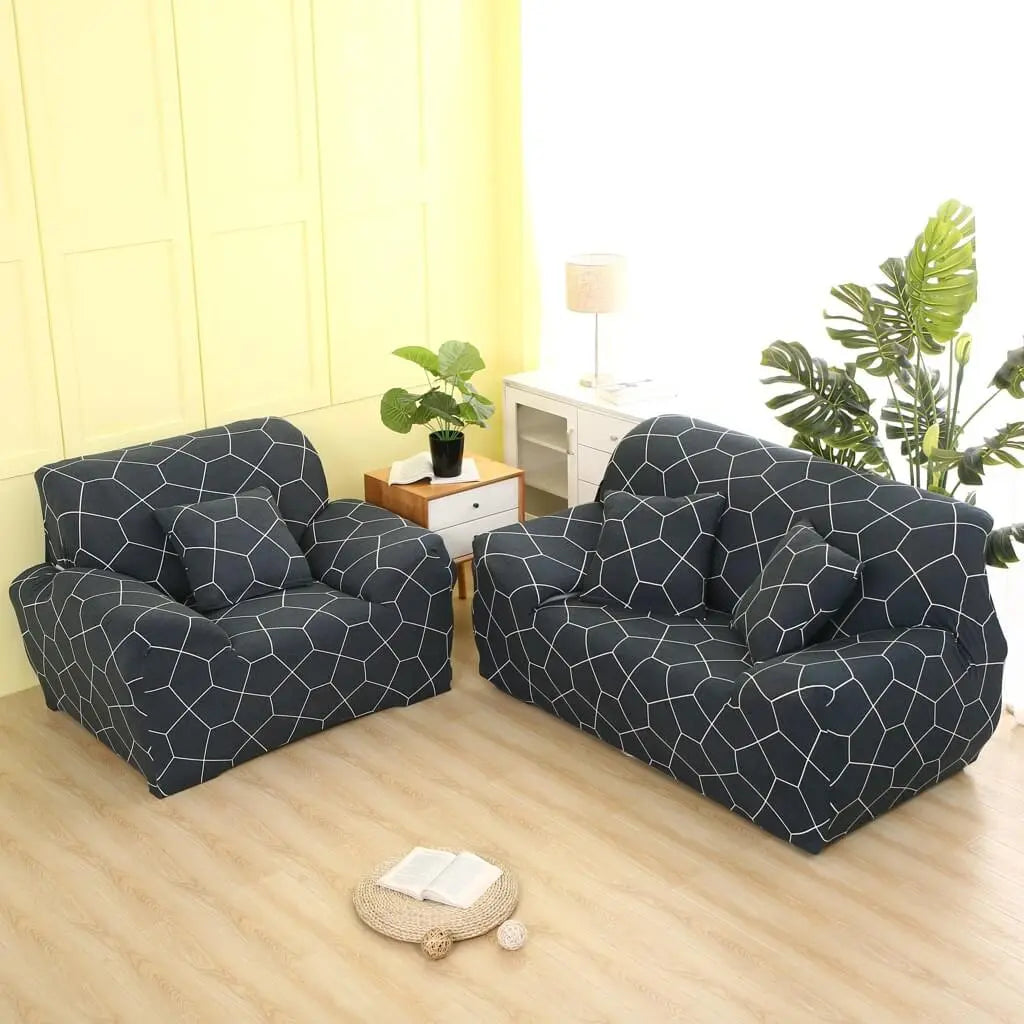 Crfatop Printed One-piece Sofa Slipcover For 1/2/3/4 Sofa M-2-SEATER-Black