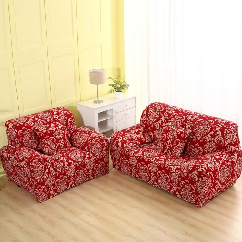 Crfatop Printed One-piece Sofa Slipcover For 1/2/3/4 Sofa M-2-SEATER-Red