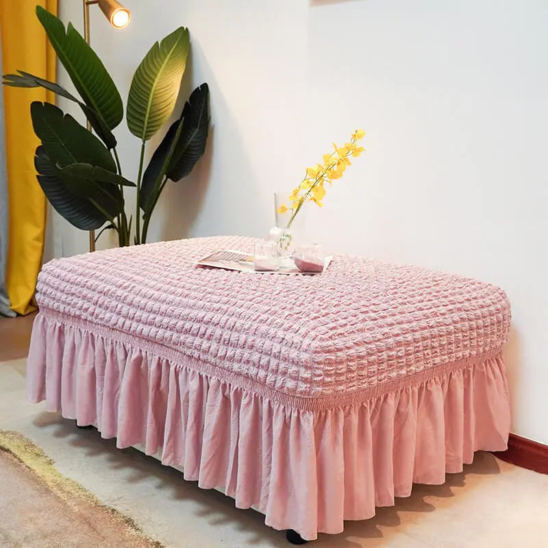 Crfatop High Stretch Seersucker Fabric Ottoman Slipcovers Pink