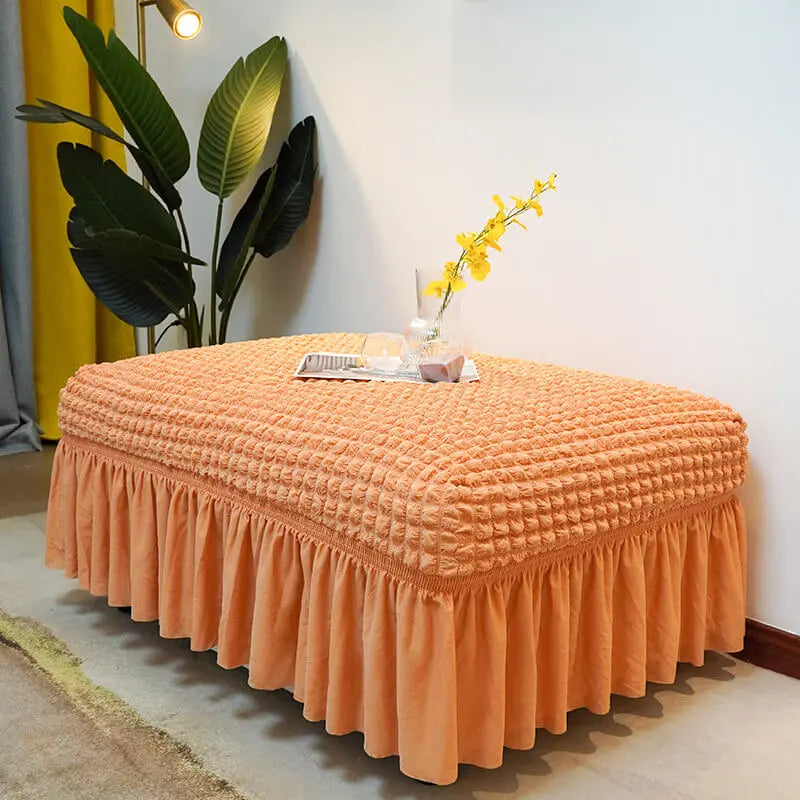 Crfatop High Stretch Seersucker Fabric Ottoman Slipcovers Orange