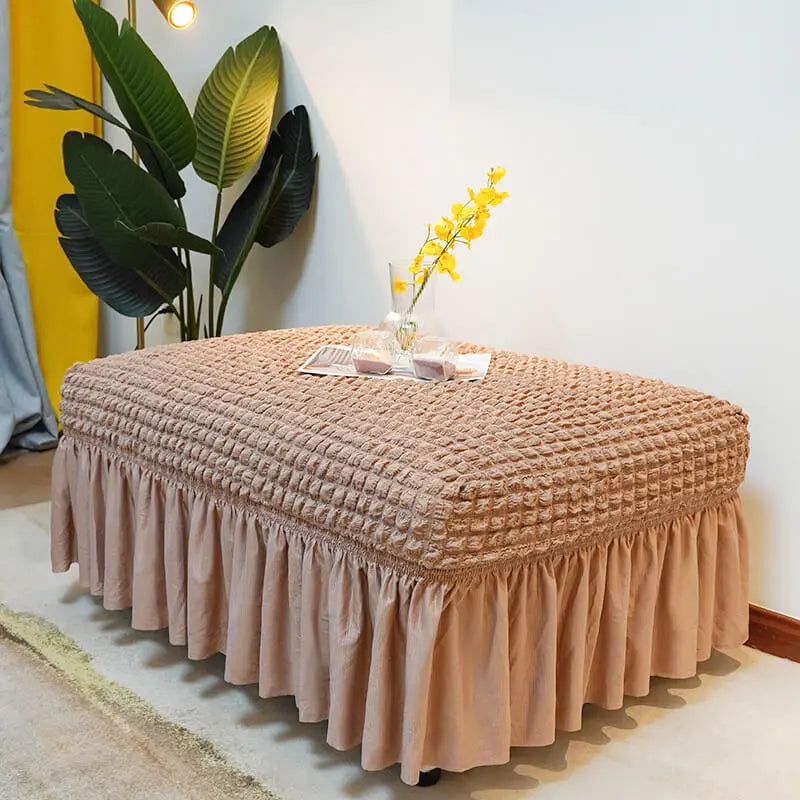 Crfatop High Stretch Seersucker Fabric Ottoman Slipcovers Camel