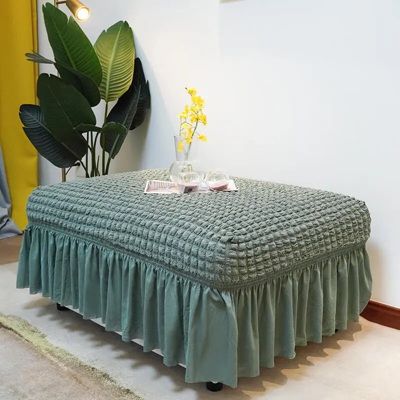 Crfatop High Stretch Seersucker Fabric Ottoman Slipcovers Light-Green