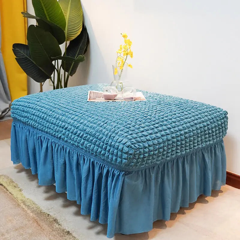 Crfatop High Stretch Seersucker Fabric Ottoman Slipcovers Sky-Blue