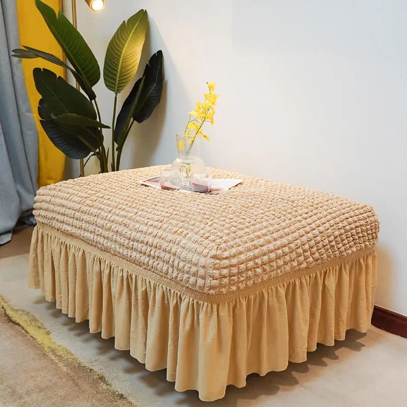 Crfatop High Stretch Seersucker Fabric Ottoman Slipcovers Yellow