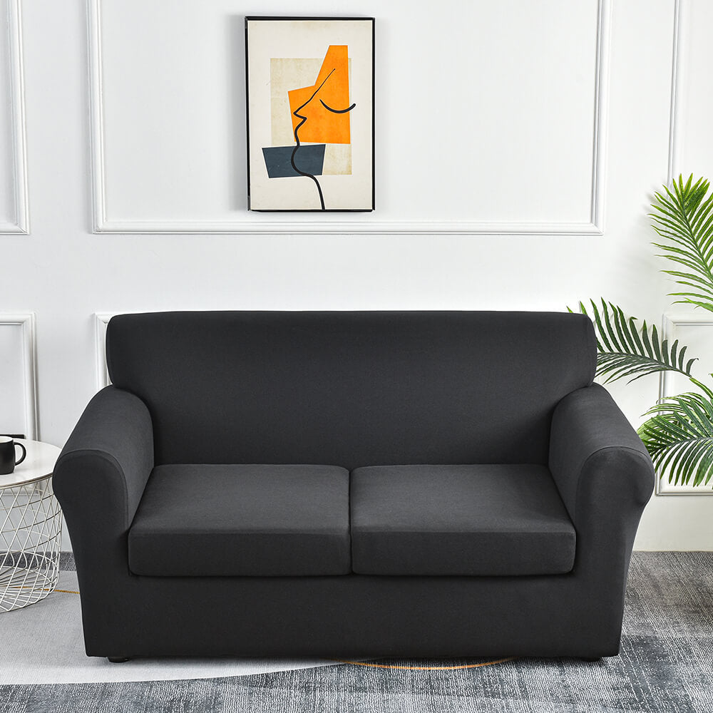 Crfatop Solid Color Box Cushion Sofa Slipcover LoveseatsofaBlack