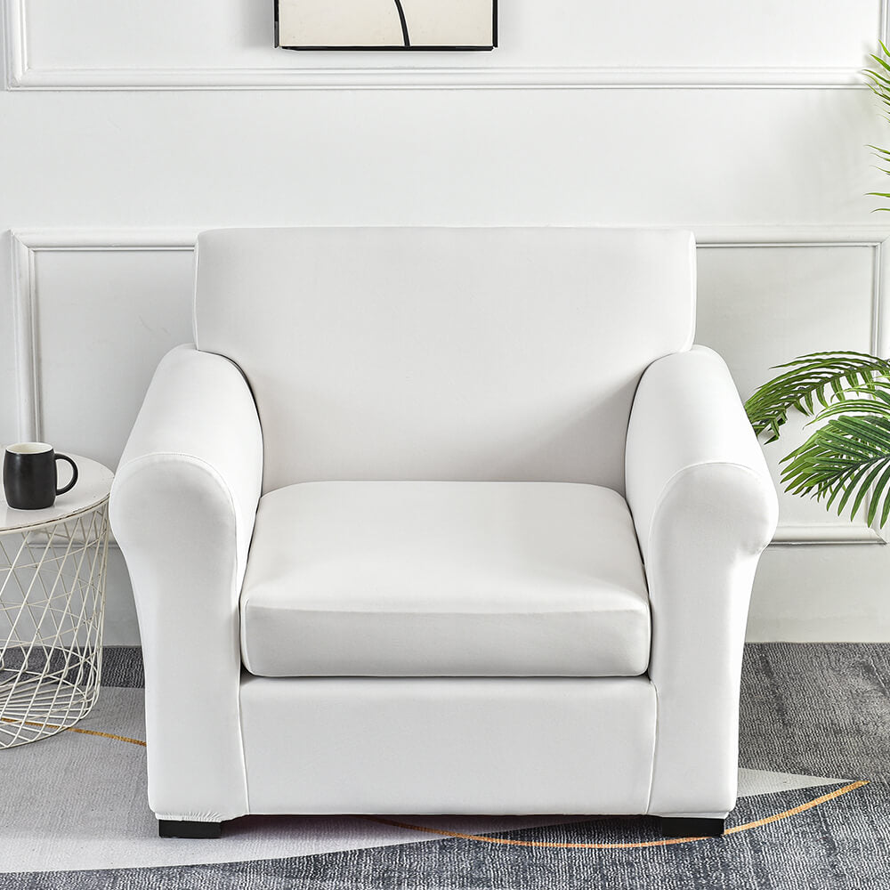 Crfatop Two Piece Armchair Slipcover Stretch Jacquard Box Cushion Sofa Cover White