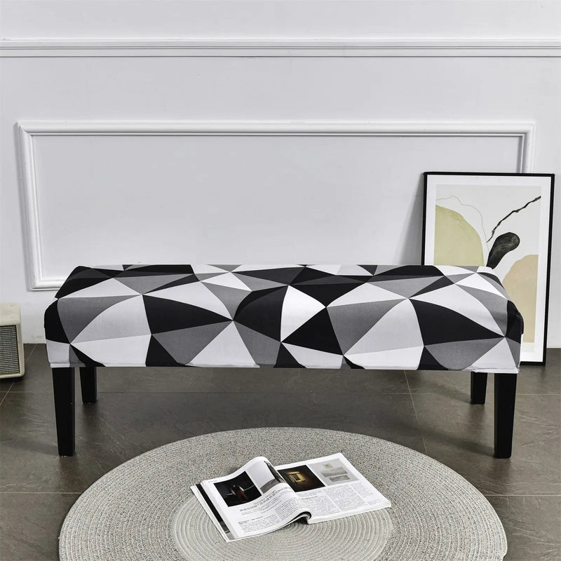 1 Piece Minimalist Style Bench Cover for Dining Kitchen Living Room Durable Black White Polyester Slipcover Crfatop %sku%