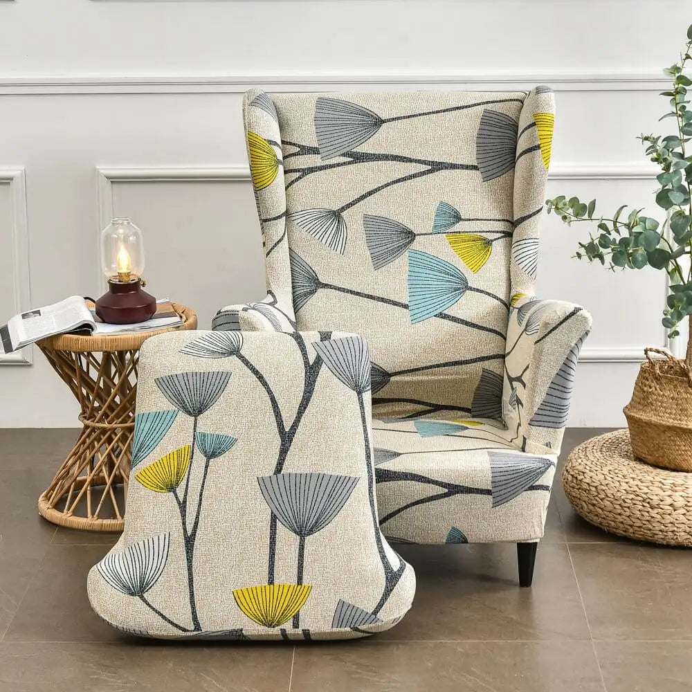 2-Piece Floral Slipcover for Wingback Chair - One Size Crfatop %sku%