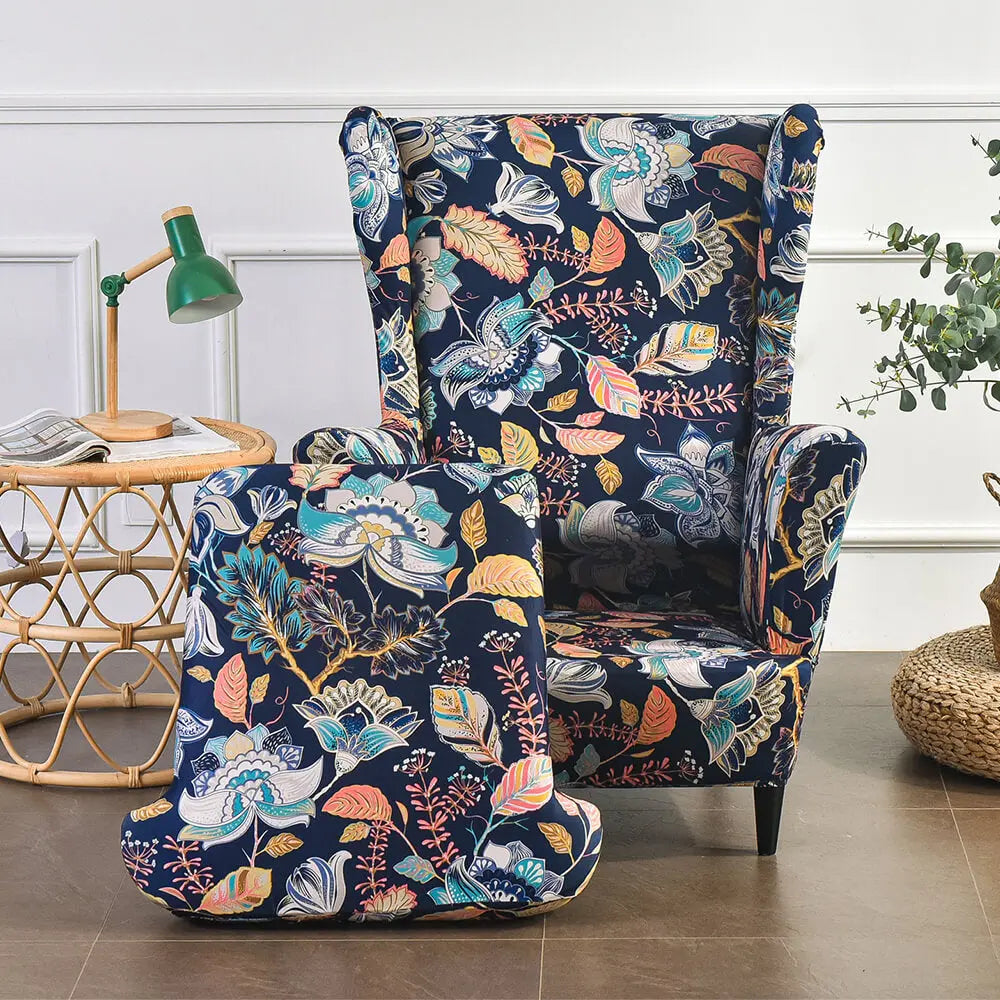 2 Piece Wingback Chair Covers Floral Patterned Chair Cover for Living Room Crfatop %sku%