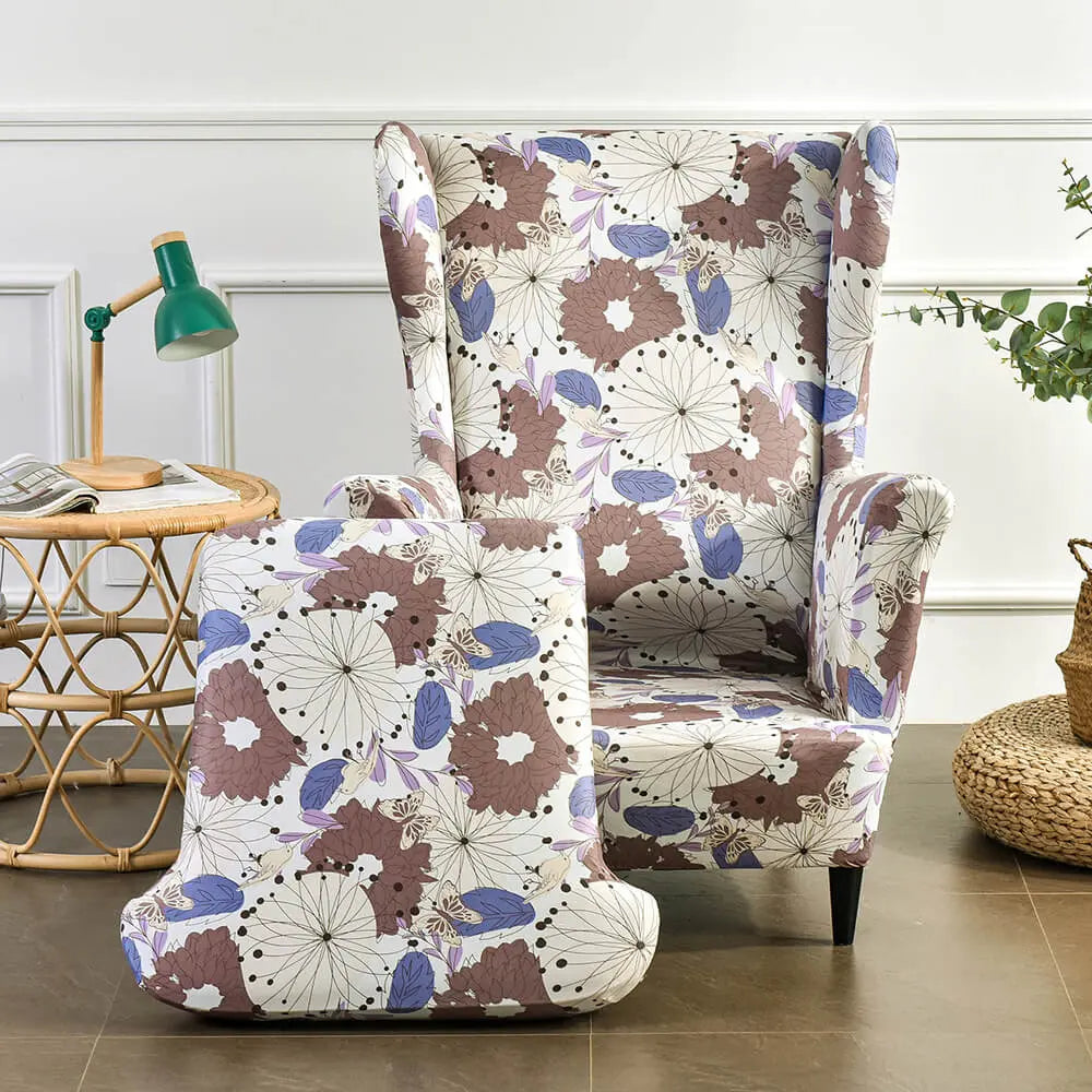 2 Piece Wingback Chair Covers Floral Patterned Chair Cover for Living Room Crfatop %sku%