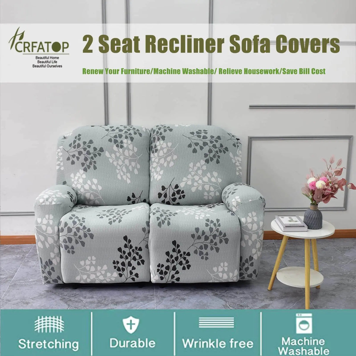 6-Piece Reclining Sofa Cover Non Slip Recliner Loveseat Slipcover Crfatop %sku%