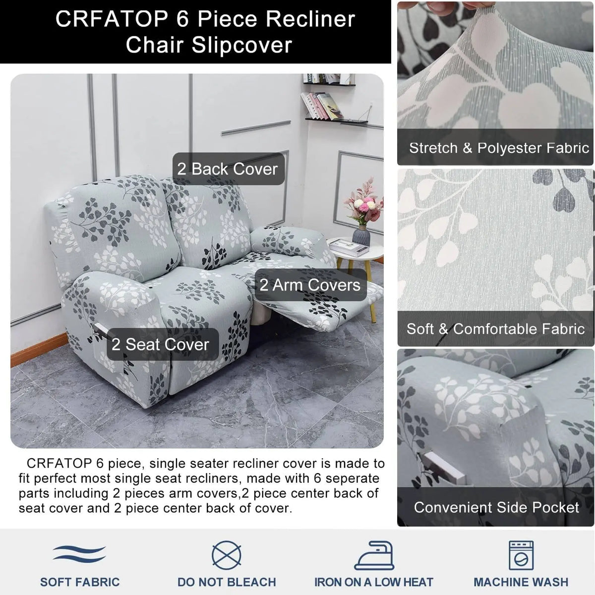 6-Piece Reclining Sofa Cover Non Slip Recliner Loveseat Slipcover Crfatop %sku%