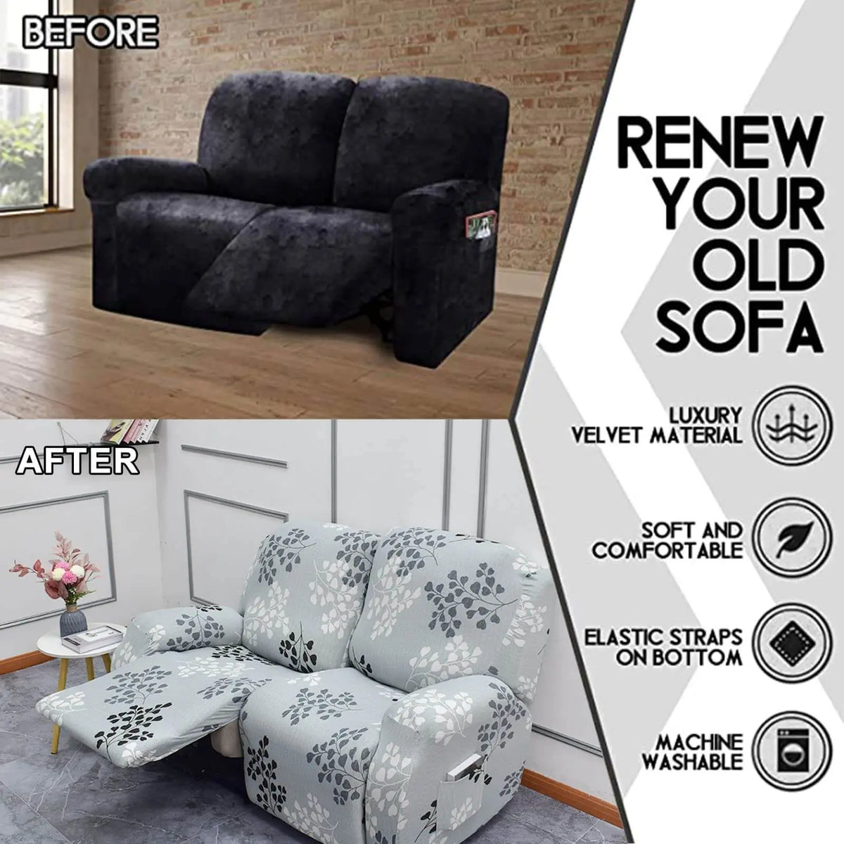 6-Piece Reclining Sofa Cover Non Slip Recliner Loveseat Slipcover Crfatop %sku%