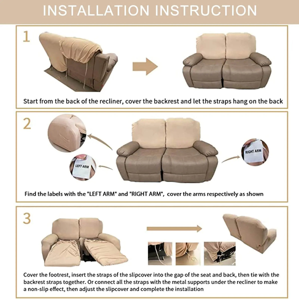 6-Piece Reclining Sofa Cover Non Slip Recliner Loveseat Slipcover Crfatop %sku%