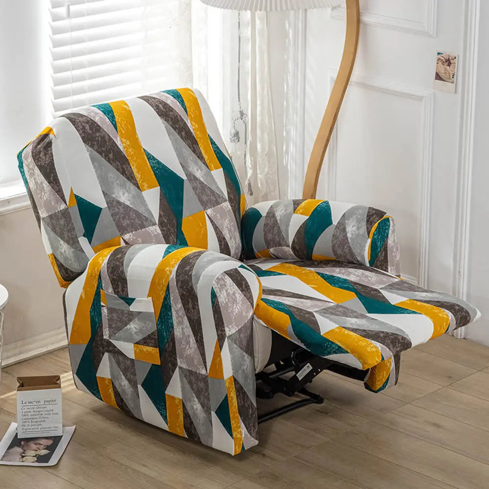 CRFATOP Stretch Recliner Slipcover Printed 4-Piece 1 Seat Recliner Chair Slipcover Furniture Protector Crfatop %sku%