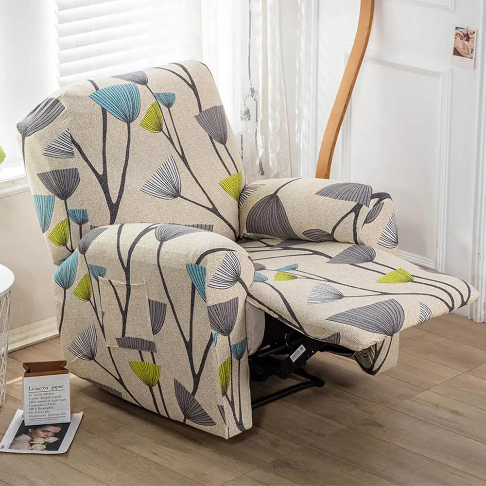 CRFATOP Stretch Recliner Slipcover Printed 4-Piece 1 Seat Recliner Chair Slipcover Furniture Protector Crfatop %sku%