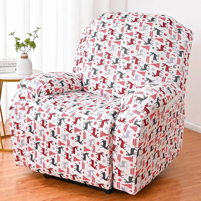 Christmas Recliner Cover with Pocket 4 Pieces High Stretch Recliner Couch Slipcover Crfatop %sku%