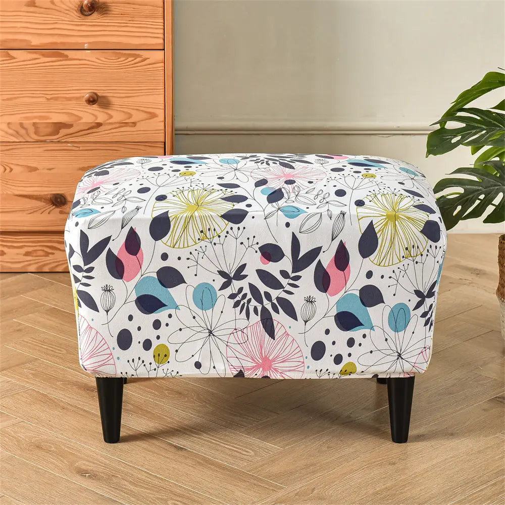 Crfatop Stretch Floral Ottoman Slipcover X-Large Rectangular Footstool Cover Protector Covers with Elastic Bottom Crfatop %sku%