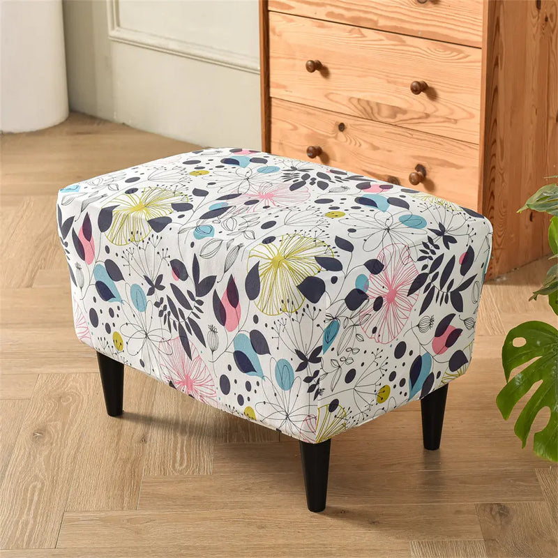 Crfatop Stretch Floral Ottoman Slipcover X-Large Rectangular Footstool Cover Protector Covers with Elastic Bottom Crfatop %sku%