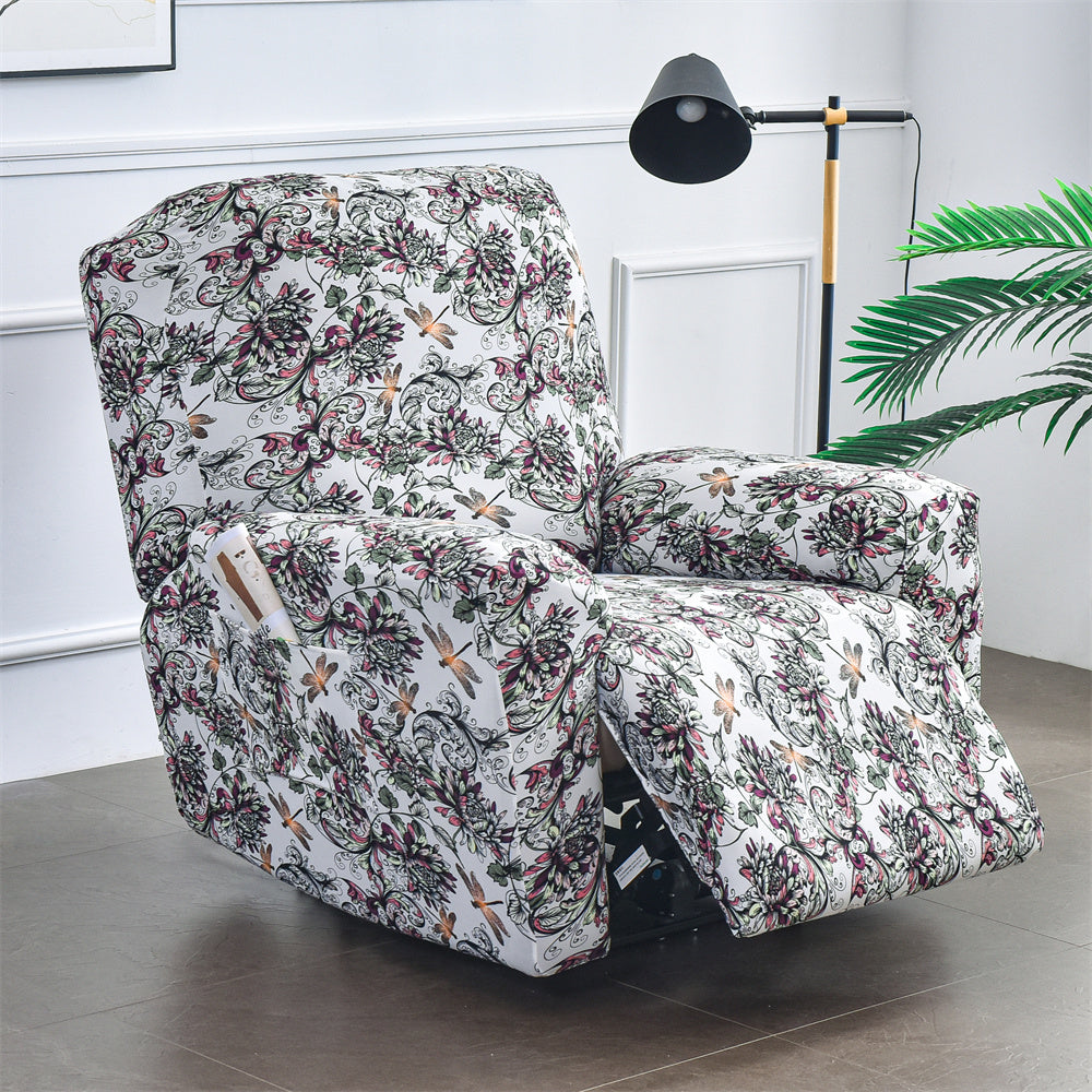 Colorful Prints Recliner Sofa Cover 4 Pieces Separated Soft Spandex Box Cushion Slipcovers Top Level Crfatop %sku%