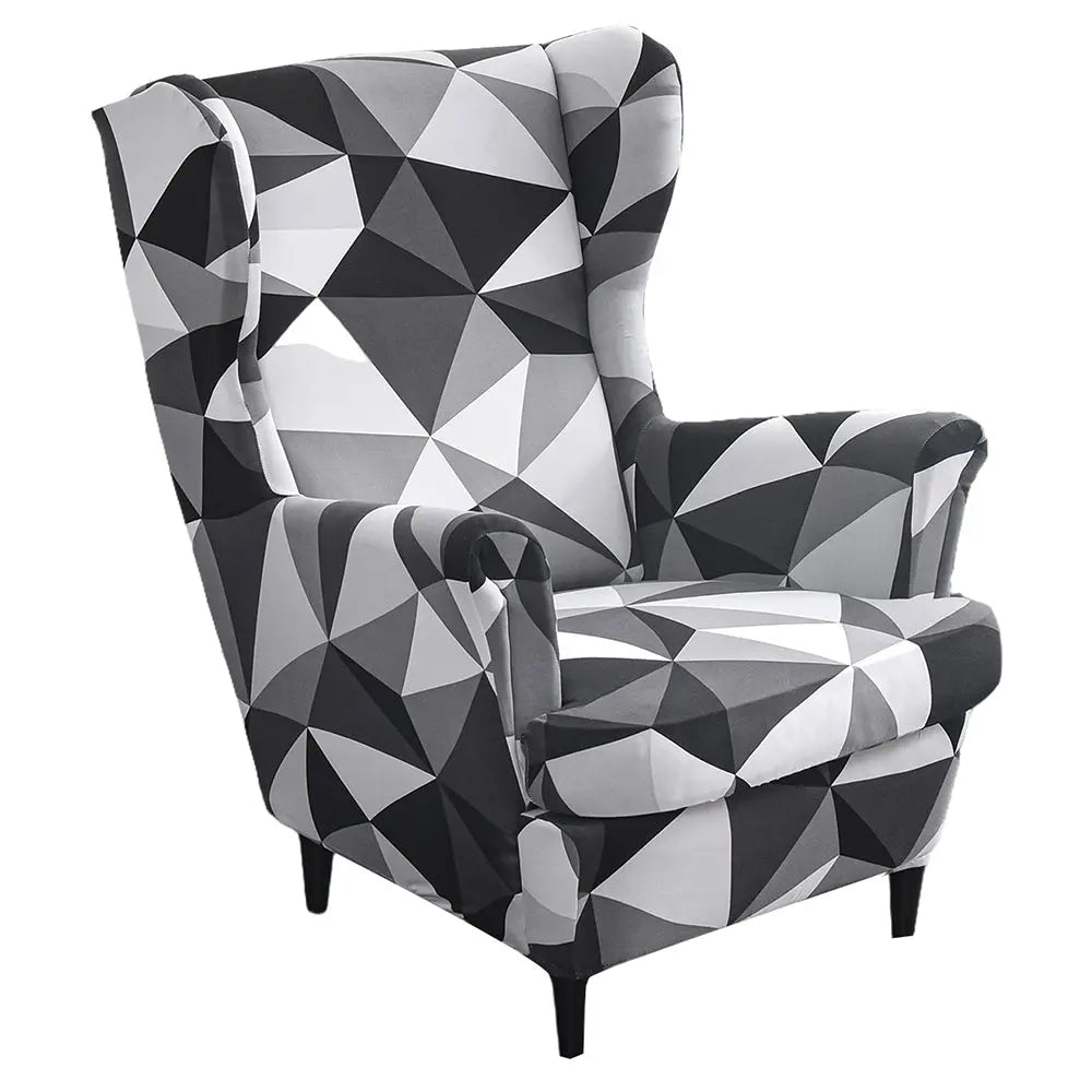 Designer Grid Wingback Chair Cover Textured T-Cushion Wingback Slipcover WB0025 Crfatop %sku%