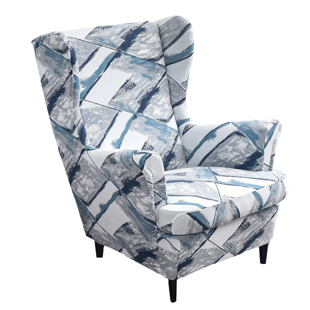 Designer Grid Wingback Chair Cover Textured T-Cushion Wingback Slipcover WB0025 Crfatop %sku%