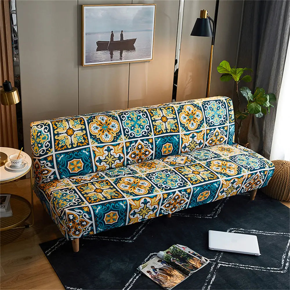 Fashion Folding Futon Sofa Bed Cover Elastic Armless Ethnic Style Couch Slipcover FU003 Crfatop %sku%