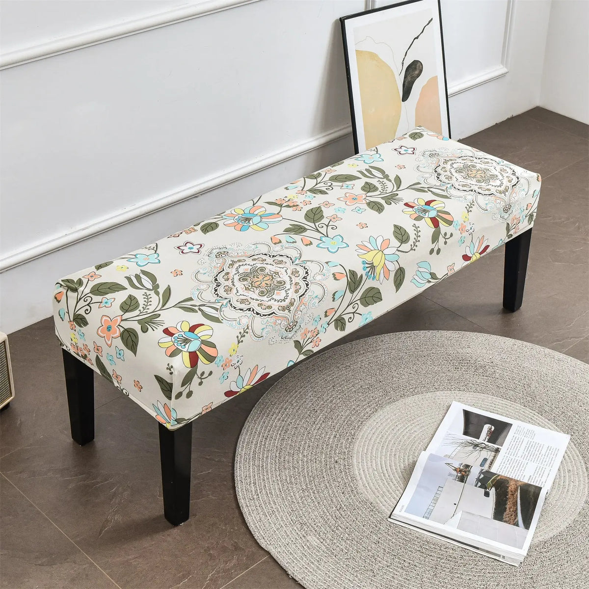 Floral Plus Size Dining Bench Cover Soft Washable Bench Ottaman Cover Slipcover BC0015 Crfatop %sku%
