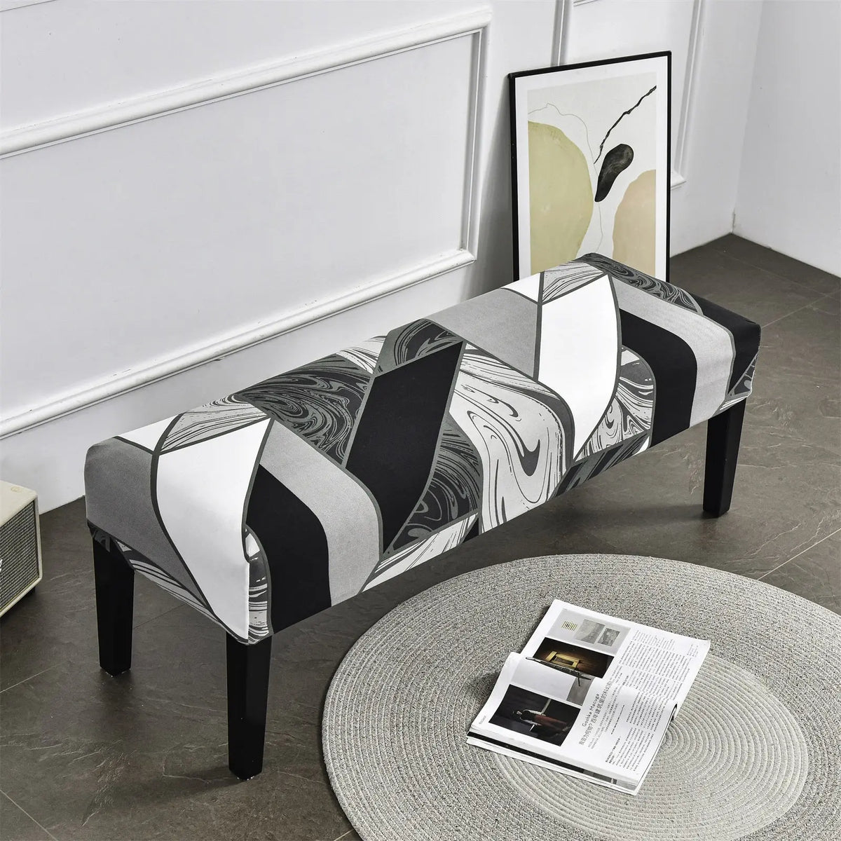 Graphic Print Stretchy Bench Slipcover Durable One Size Dining Bench Cover for Living Room Eco-Ancheng %sku%