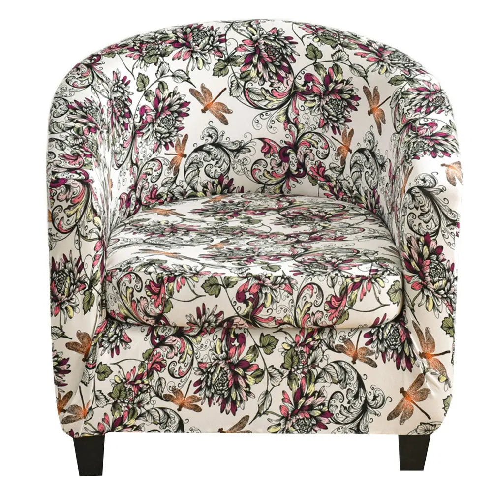 Pretty Floral Printing Club Armchair Cover Washable Waterproof Furniture Protector Slipcovers Crfatop %sku%