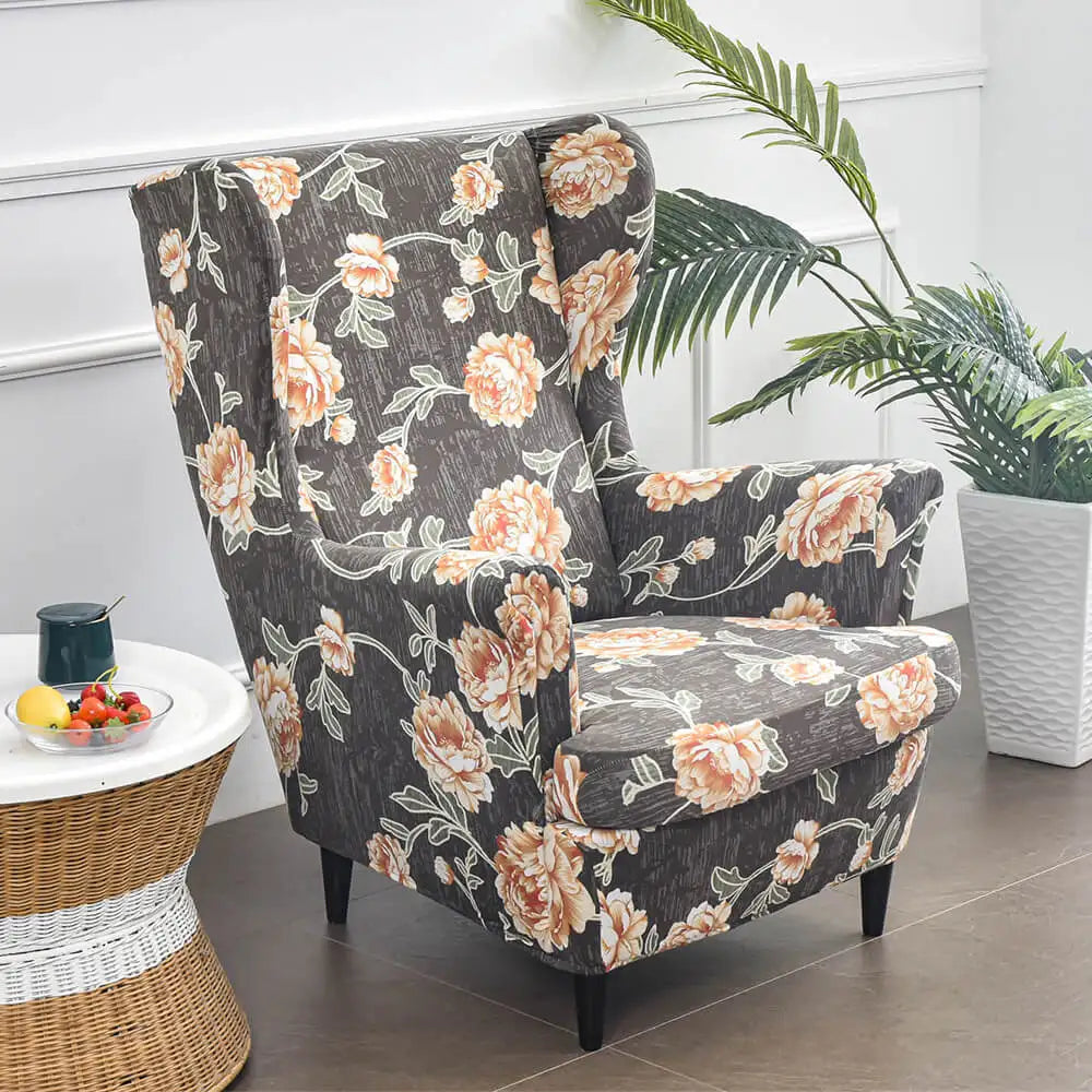 Retro Floral Wingback Chair Slipcover Stretch 1 Set of 2 Arm Chair Slipcover Crfatop %sku%