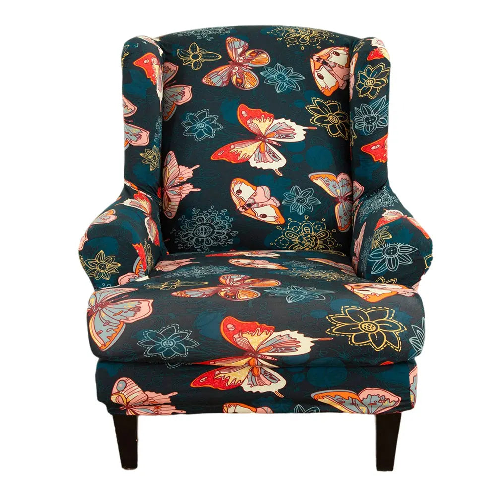 Stretch 2-Piece Decro Floral Wing Chair Slipcover Single Sofa Cover WB0028 Crfatop %sku%