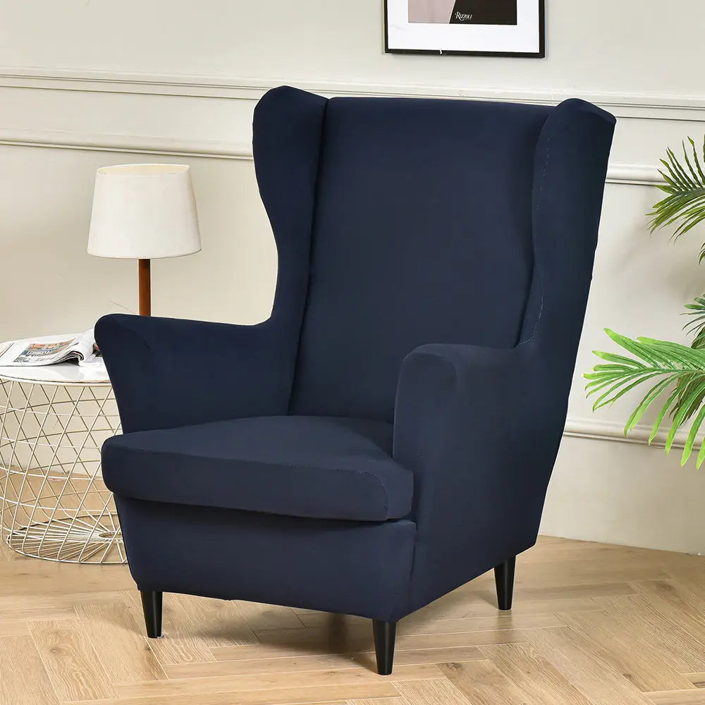 Stretchy Velvet Slipcover for Wingback Armchair Removable 2-piece Sofa Covers With Seat Cushion Cover Crfatop %sku%