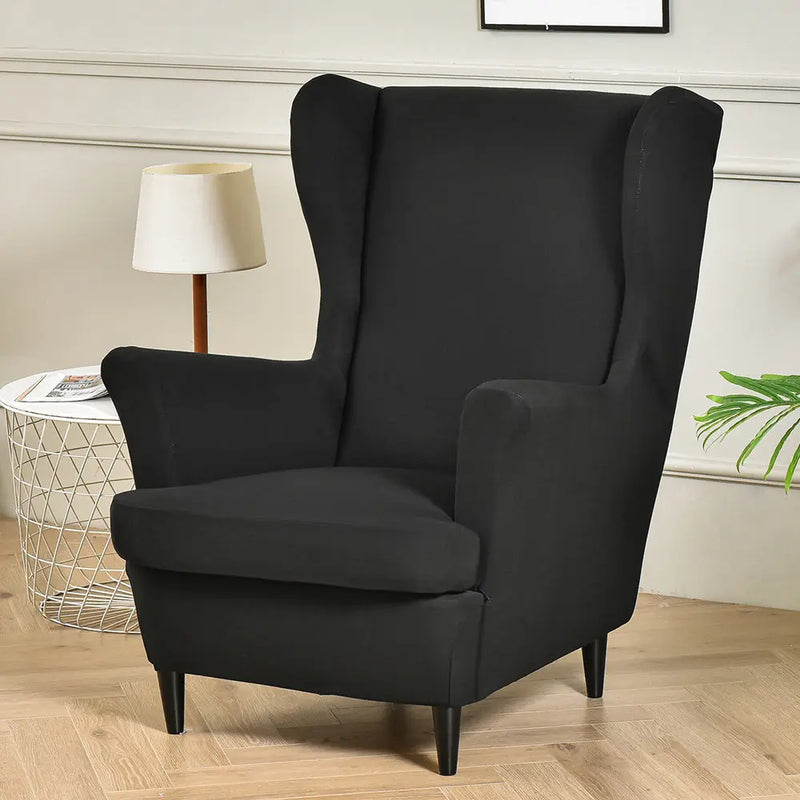 Stretchy Velvet Slipcover for Wingback Armchair Removable 2-piece Sofa Covers With Seat Cushion Cover Crfatop %sku%