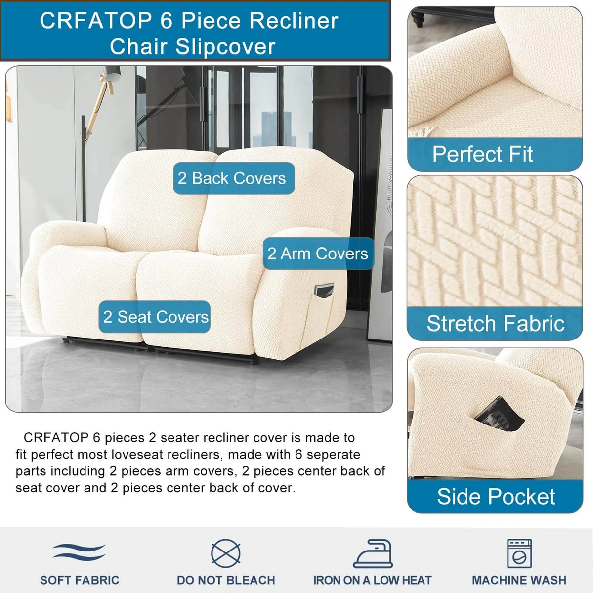 Textured Grid Loveseat Recliner Cover Double Recliner Couch Cover Crfatop %sku%