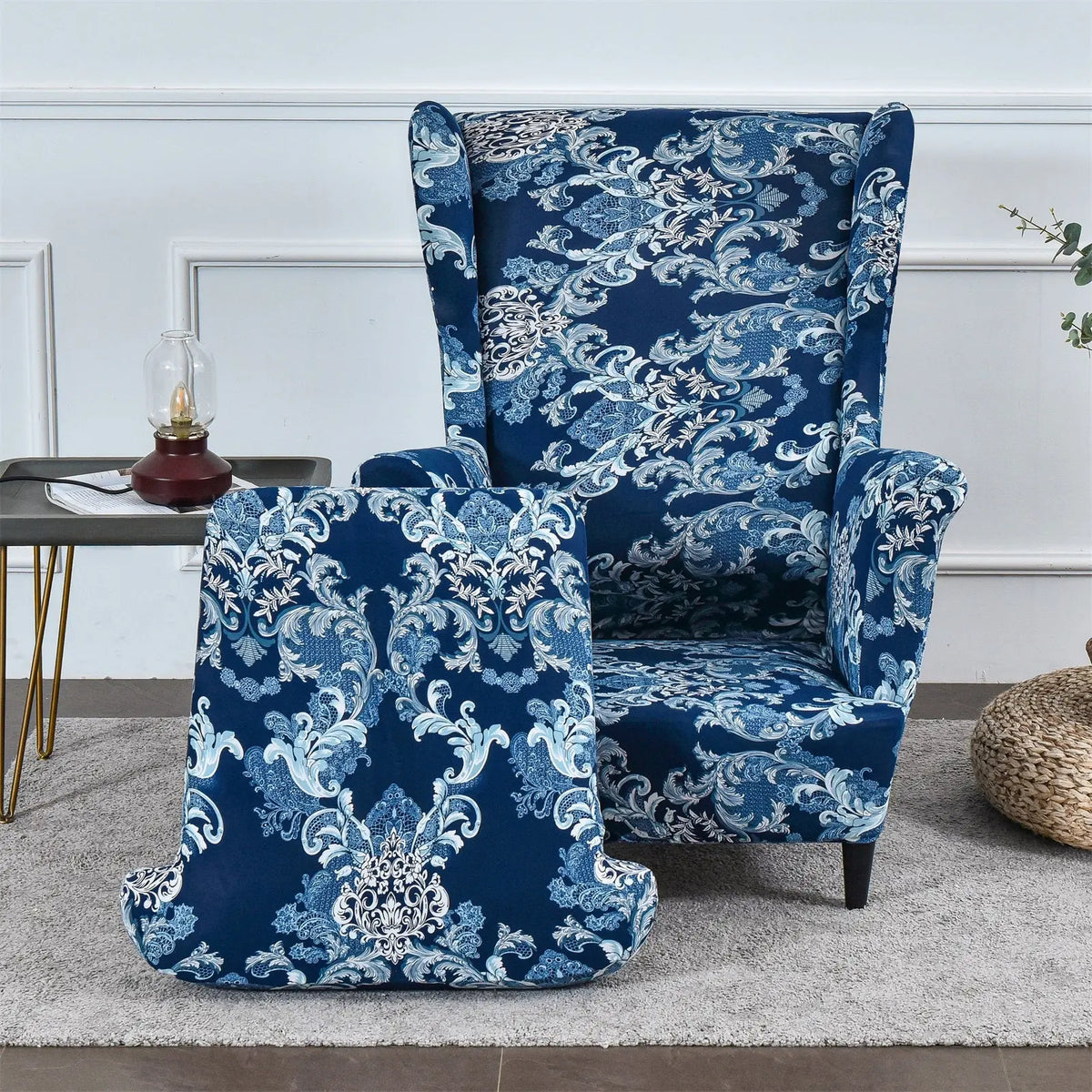 Vintage Jacquard Wingback Chair Cover Box Cushion Armchair Slipcovers with Seat Pad Top Level Crfatop %sku%