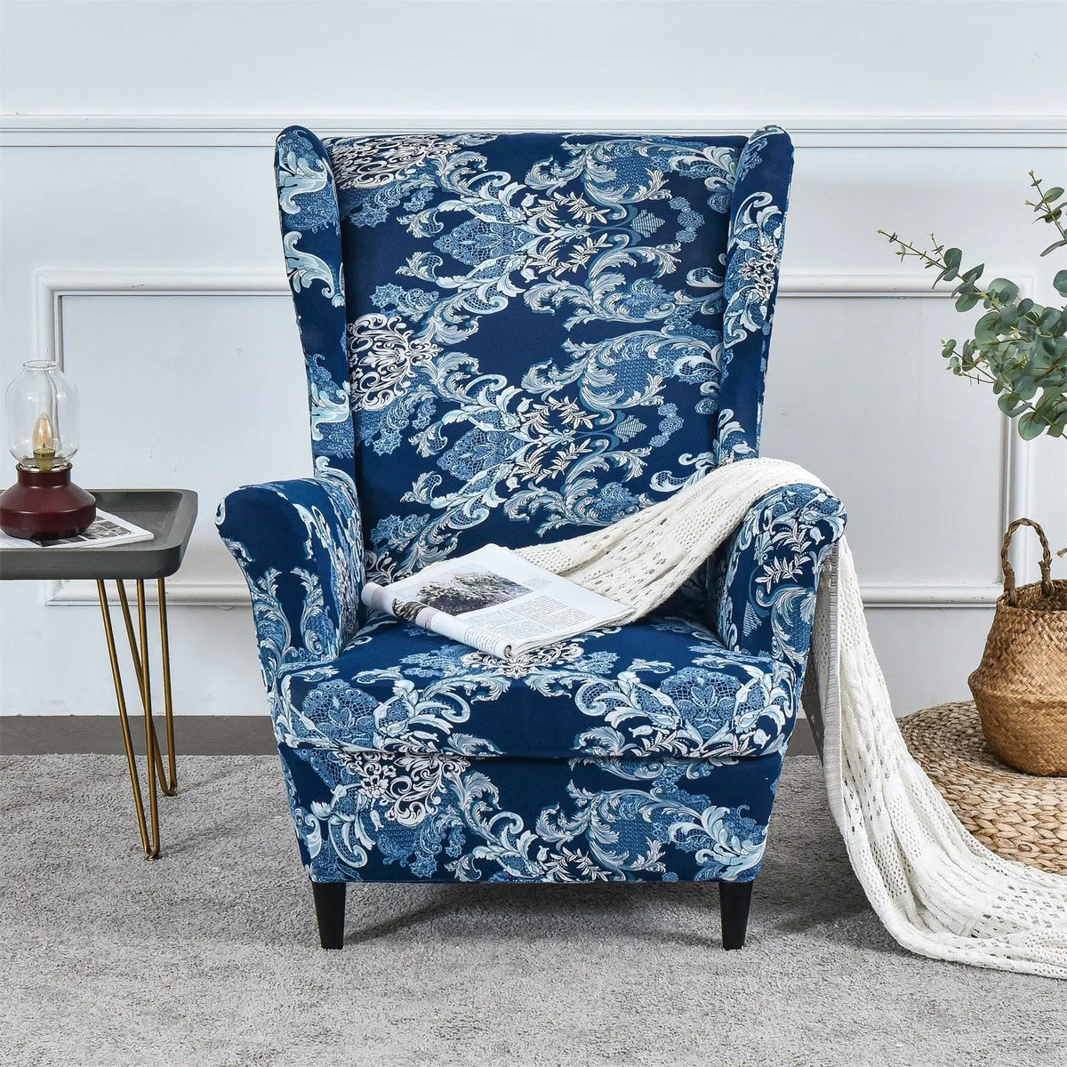 Vintage Jacquard Wingback Chair Cover Box Cushion Armchair Slipcovers with Seat Pad Top Level Crfatop %sku%