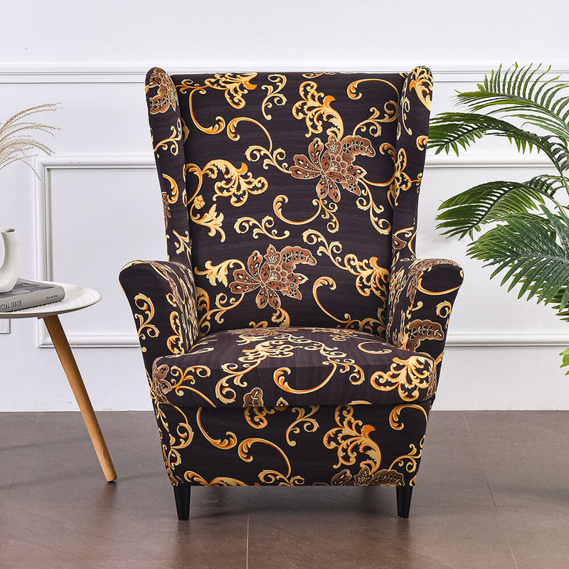 Luxury 2-Piece Wingback Chair Slipcover Jacquard Couch Cover WB0020 Crfatop %sku%