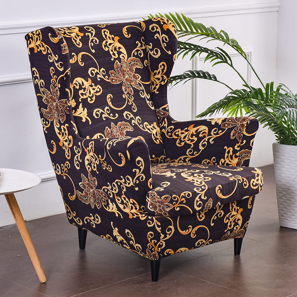 Luxury 2-Piece Wingback Chair Slipcover Jacquard Couch Cover WB0020 Crfatop %sku%