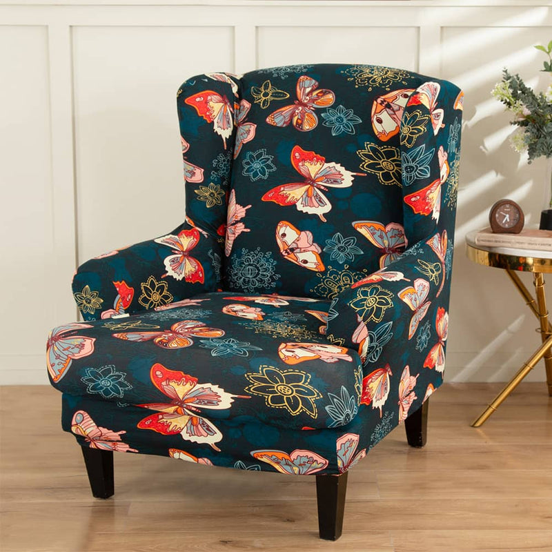 Stretch 2-Piece Decro Floral Wing Chair Slipcover Single Sofa Cover WB0028 Crfatop %sku%