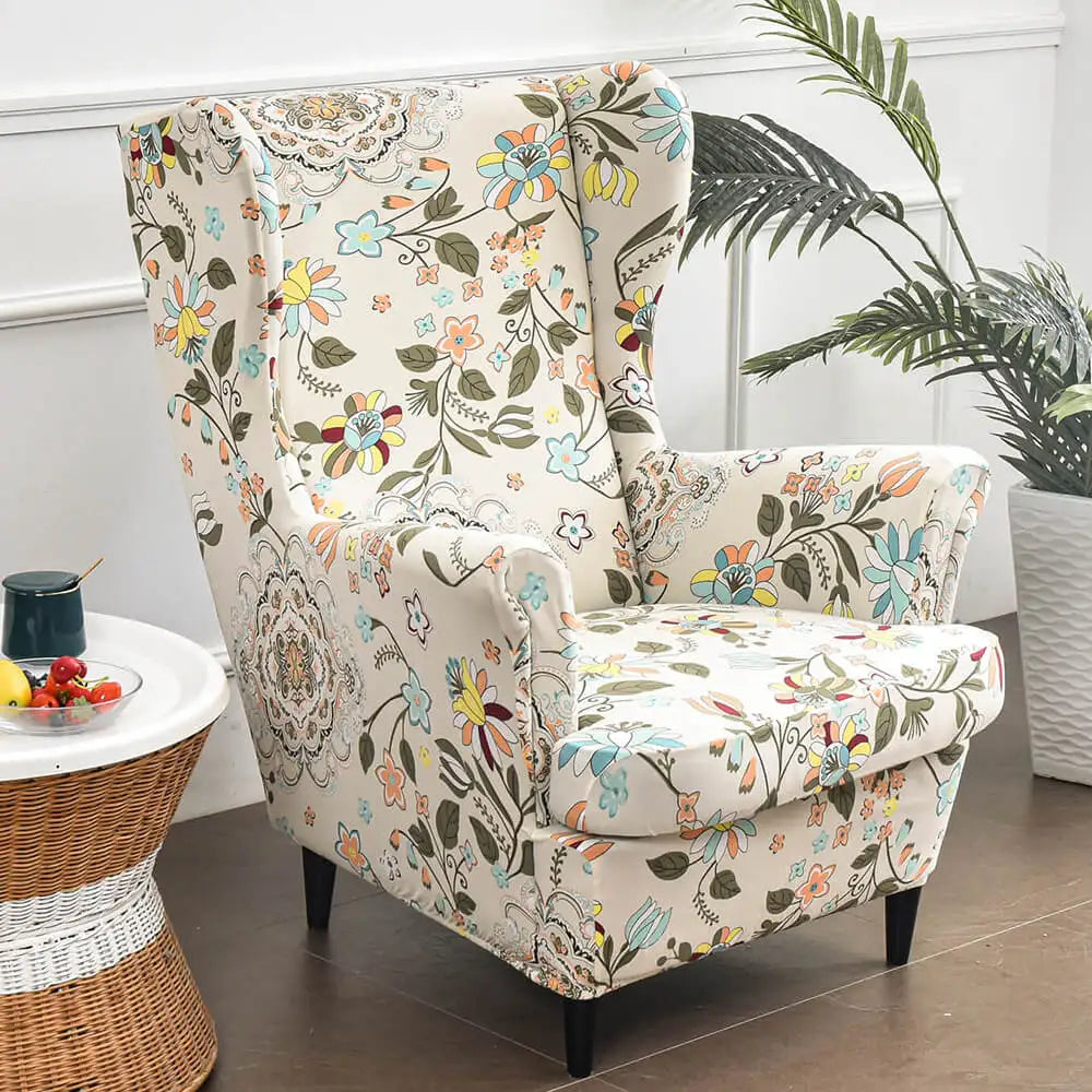 Wingback Chair slipcover Floral Patterned Chair Cover for Living Room Crfatop %sku%