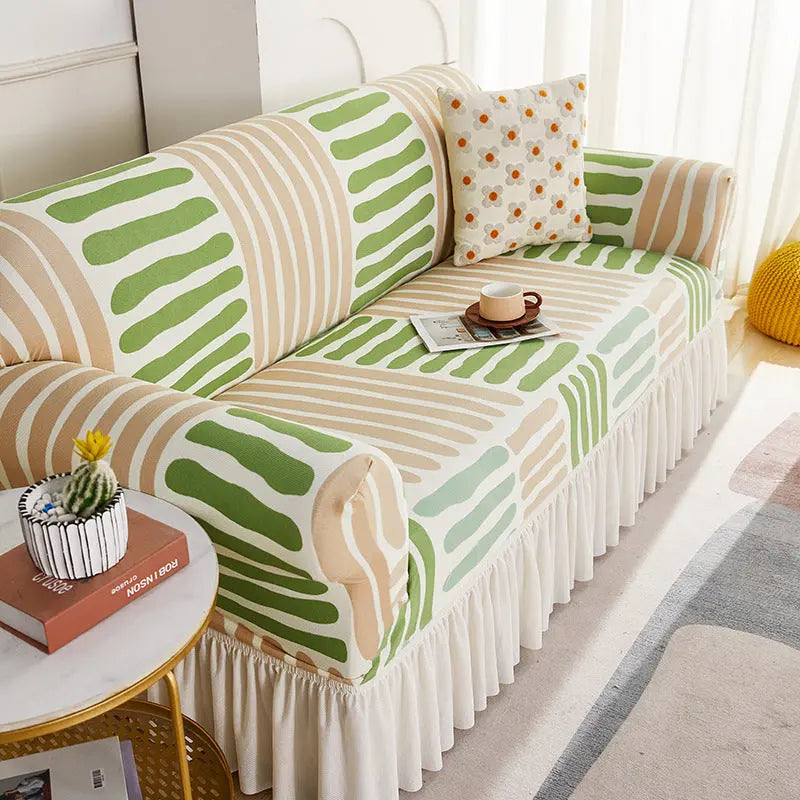 Crfatop 1 Piece Couch Cover with Skirt S-Light-Green