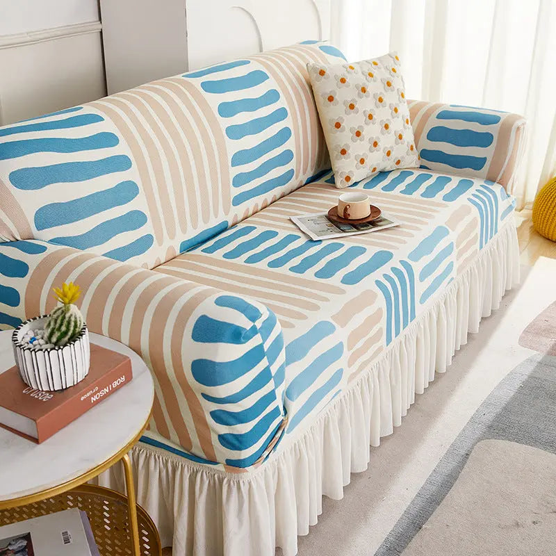 Crfatop 1 Piece Couch Cover with Skirt S-Sky-Blue