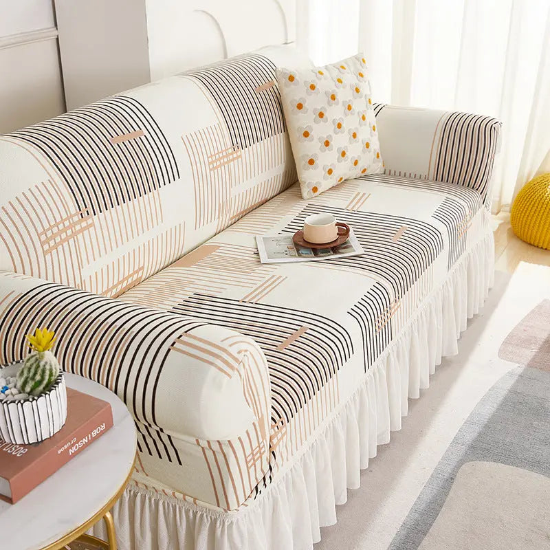 Crfatop 1 Piece Couch Cover with Skirt S-Grey