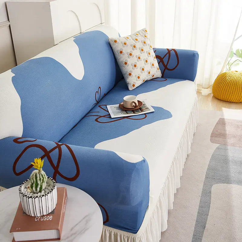 Crfatop 1 Piece Couch Cover with Skirt S-Blue