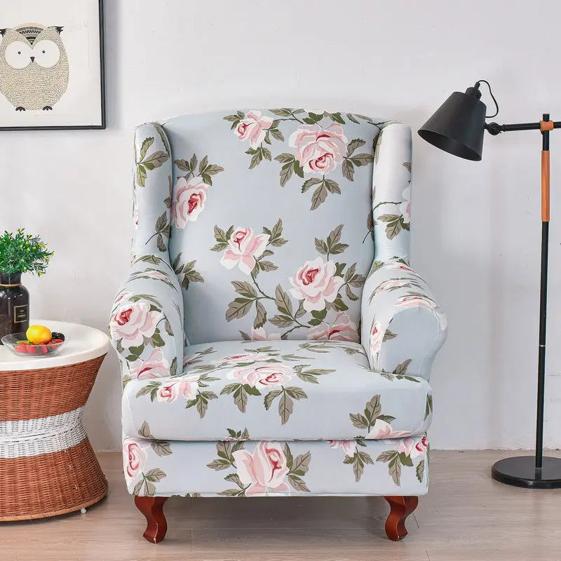 Crfatop 2 Piece Stretch Spandex Wingback Chair Slipcover Light-Blue