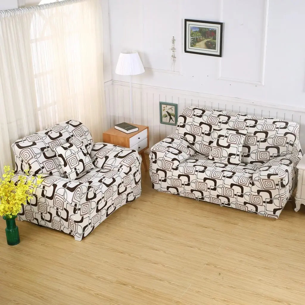 Crfatop Printed One-piece Sofa Slipcover For 1/2/3/4 Sofa M-2-SEATER-Brown