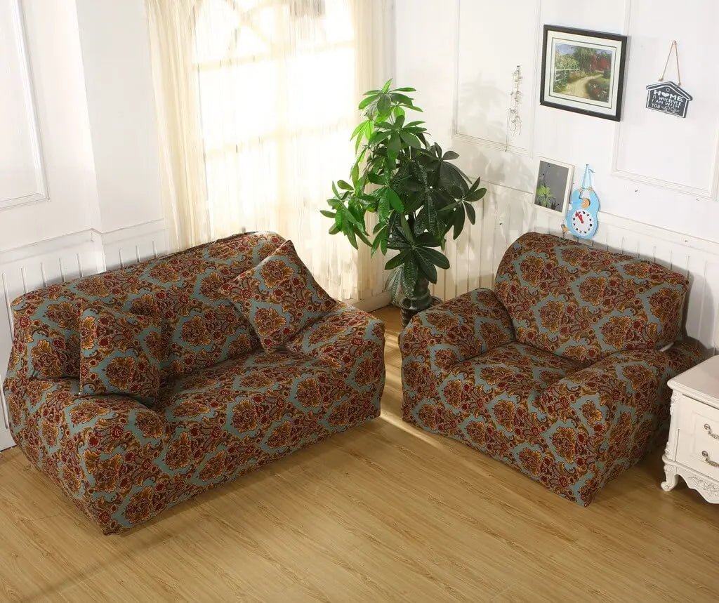 Crfatop Printed One-piece Sofa Slipcover For 1/2/3/4 Sofa M-2-SEATER-Green-yellow
